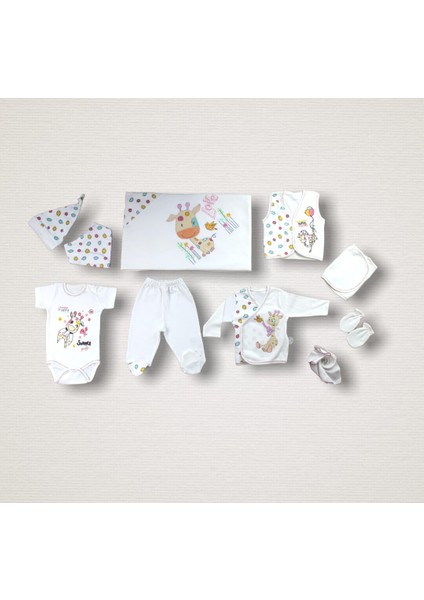 Love Zürafa Nakışlı Cotton Antibaakteriyel 10LU Zıbın Takımı Hastane Çıkışı