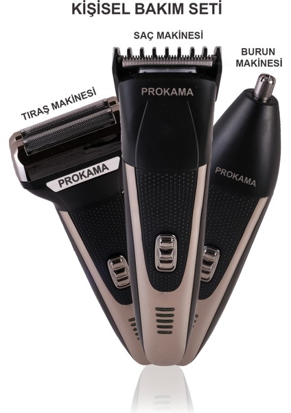 3 Başlıklı Saç Sakal Burun Yanak Tıraş Makinesi Erkek Traş Bakım Seti Kolay Kulanımlı