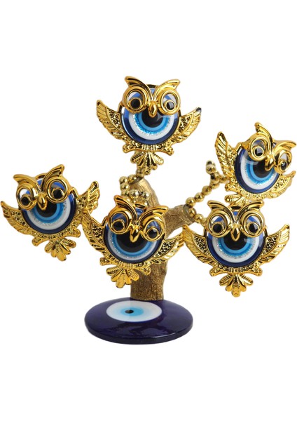 Feng Shui Nazar Boncuğu Çiçeği Hayat Ağacı Biblo Servet Çakra Şans Ağacı Mavi Göz Baykuş 15 Cm.