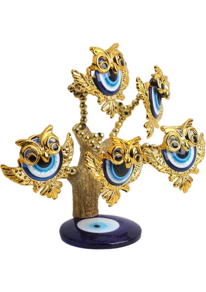 Feng Shui Nazar Boncuğu Çiçeği Hayat Ağacı Biblo Servet Çakra Şans Ağacı Mavi Göz Baykuş 15 Cm.