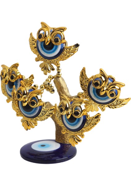 Feng Shui Nazar Boncuğu Çiçeği Hayat Ağacı Biblo Servet Çakra Şans Ağacı Mavi Göz Baykuş 15 Cm.