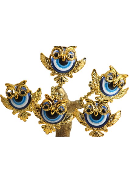 Feng Shui Nazar Boncuğu Çiçeği Hayat Ağacı Biblo Servet Çakra Şans Ağacı Mavi Göz Baykuş 15 Cm.