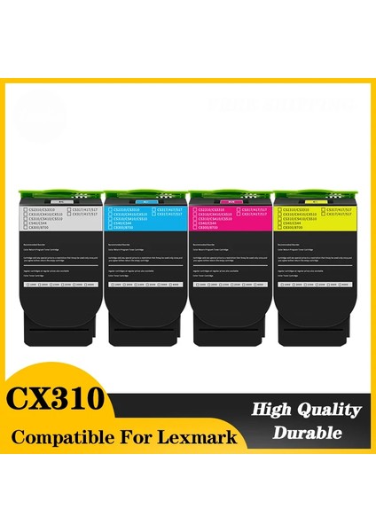 Lexmark CX410DE CX310/410 Chipli Bk-C-M-Y 4 Renk Ithal Muadil Toner Seti 2.500 Sayfa