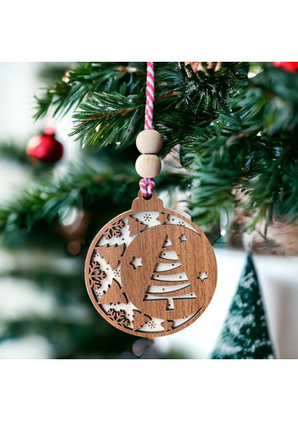 Iskandinav Tarzında Çam Ağacı Ailesi, Yıldızlar ve Kar Taneleri Içeren Yılbaşı Çam Ağacı Süsü, Nordik Stil Yeni Yıl Ağaç Dekorasyonu Süsü