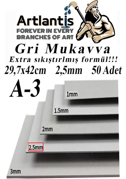 A3 Mukavva Gri 2.5 mm 50 Adet 1 Paket 29.7 x 42 cm A - 3 Mukavva 2 5 mm Kalınlığında A - 3 Mukavva
