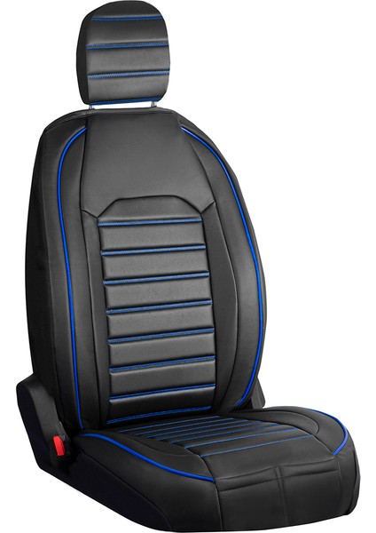 Seat Leon Uyumlu Deri Oto Koltuk Kılıfı Ön/Arka 5li Tam Set Orjin Seri Siyah-Mavi