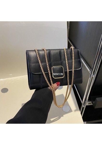 Kabartmalı Kareli Omuz Çantası Zincir Banliyö Tarzı Kadınlar Için Crossbody Küçük Kare Çanta (Yurt Dışından)