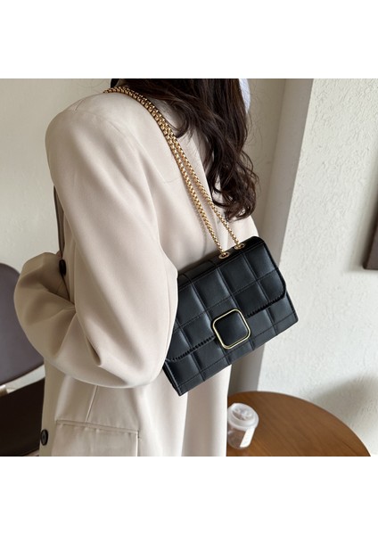 Kabartmalı Kareli Omuz Çantası Zincir Banliyö Tarzı Kadınlar Için Crossbody Küçük Kare Çanta (Yurt Dışından) modelleri