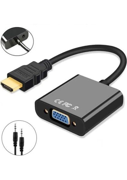 HDMI To VGA Dönüştürücü Çevirici Sesli Kablo