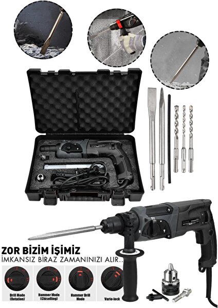 Assur Plus Extra Güçlü Metal Şanzıman Profesyonel Kırıcı Delici Hilti Matkap 850 W Siyah