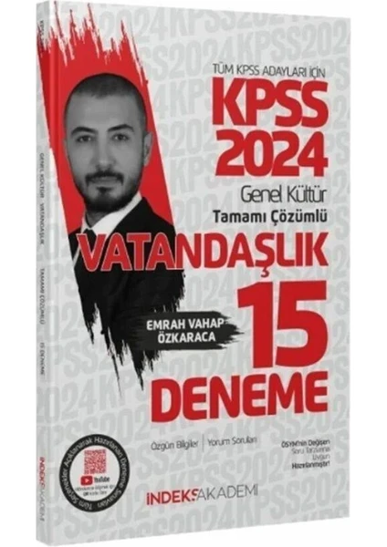 İndeks Akademi Yayıncılık 2024 KPSS  Vatandaşlık 15 Deneme