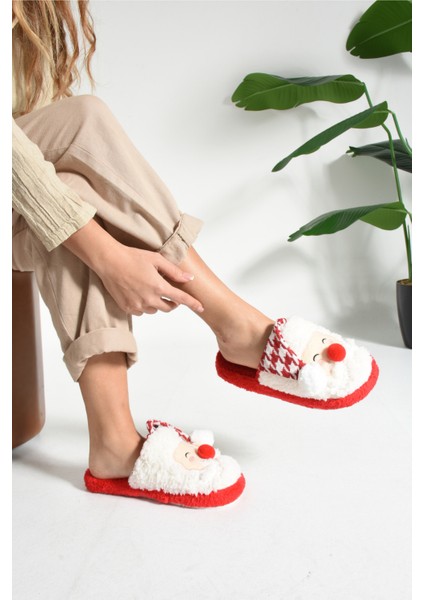 Noel Baba Figürlü Pofuduk Ev Terliği Yılbaşı Özel Tasarım Ev Terliği Kaydırmaz Taban NOEL103 fiyatları