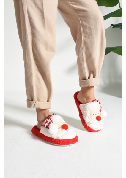 Noel Baba Figürlü Pofuduk Ev Terliği Yılbaşı Özel Tasarım Ev Terliği Kaydırmaz Taban NOEL103 modelleri