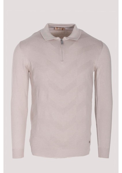 Erkek Polo Yaka Triko Bej Slim Fit Yarım Fermuarlı fiyatları