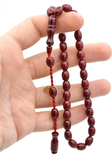Hakkı Usta Imzalı Fıçı Kesim Bordo Sıkma Kehribar Tesbih fırsatları