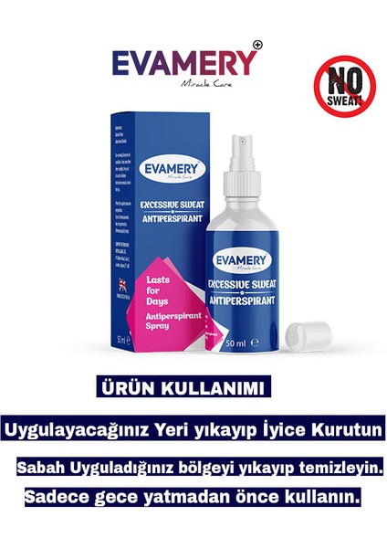 Terleme Önleyici Antiperspirant Sprey Iz Bırakmaz - Gün Boyu Kuruluk El Ayak ve Koltuk Altı 50 ml