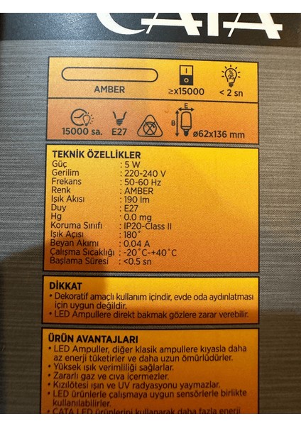 CT-4059 5W (Amber Işık) E27 Duylu LED Alev Ampul (8 Adet) modelleri