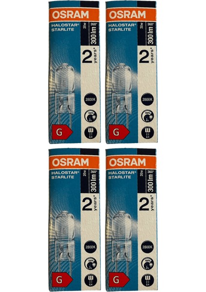 64425S Halostar Starlite 20W 12V 2800K (Sarı Işık) G4 Duylu Halojen Ampul (4 Adet)