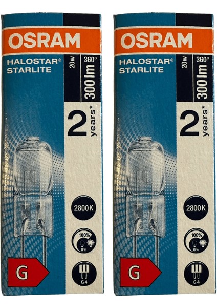 64425S Halostar Starlite 20W 12V 2800K (Sarı Işık) G4 Duylu Halojen Ampul (2 Adet)