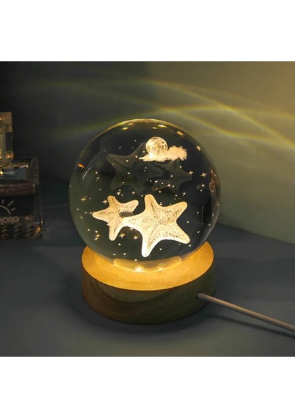 Kişiye Özel Işıklı Ahşap Kaideli Deniz Yıldızı Cam Küre 8 cm 6 cm fiyatları