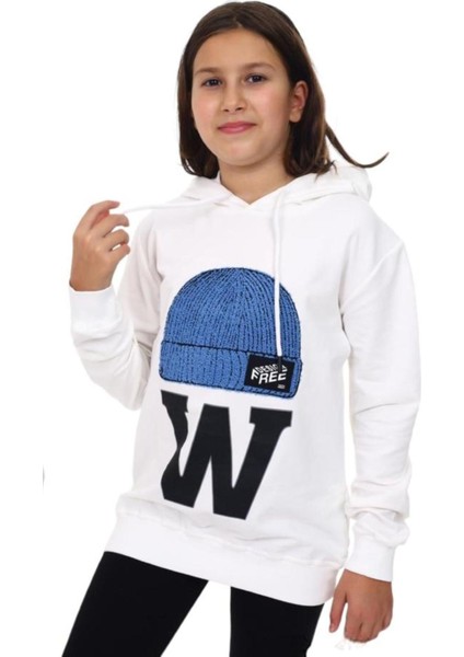 Çocuk Bere Baskılı ve Işlemeli Kapüşonlu Sweatshirt