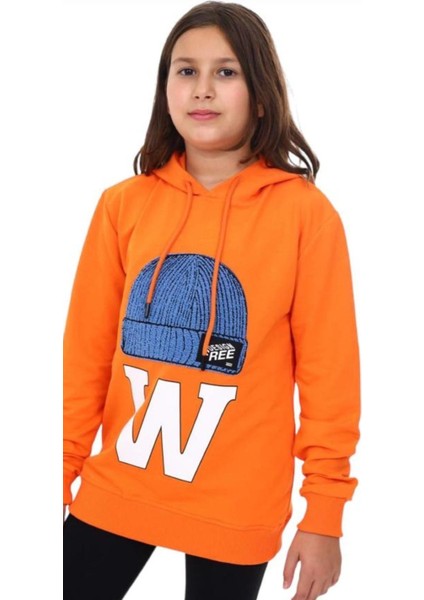 Çocuk Bere Baskılı ve Işlemeli Kapüşonlu Sweatshirt