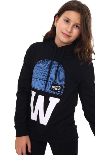 Çocuk Bere Baskılı ve Işlemeli Kapüşonlu Sweatshirt