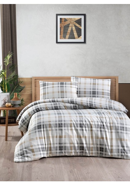 Menderes Home Cotton Collection Flanel Çift Kişilik Nevresim Takımı Gray Natur