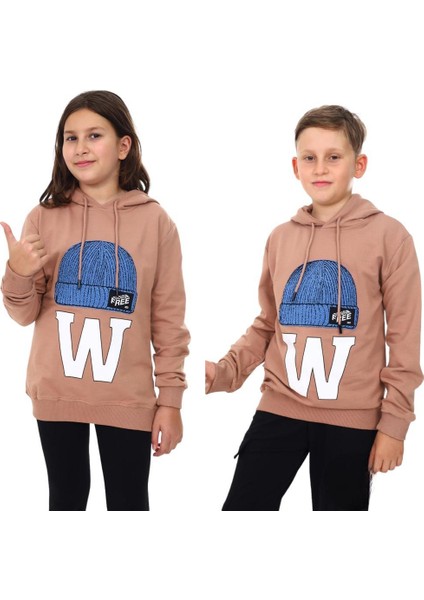Çocuk Bere Baskılı ve Işlemeli Kapüşonlu Sweatshirt