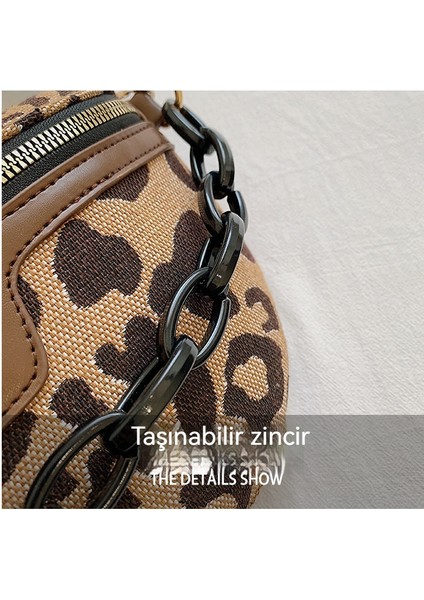 Çok Yönlü Kış Seyahati Leopar Desenli Zincir Omuz Çantası (Yurt Dışından)