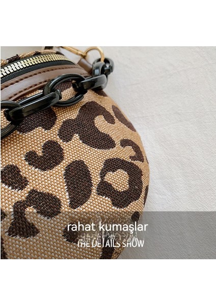 Çok Yönlü Kış Seyahati Leopar Desenli Zincir Omuz Çantası (Yurt Dışından)