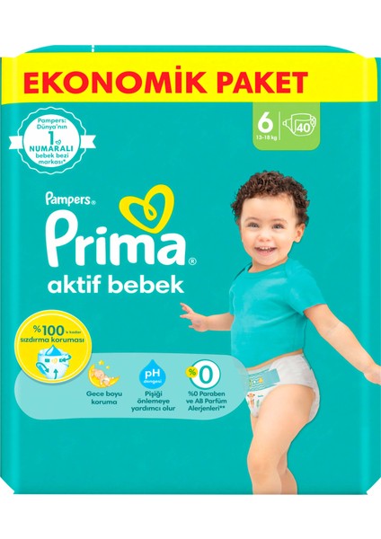 Bebek Bezi Aktif Bebek 6 Beden 40 Adet Ekstra Large Fırsat Paketi