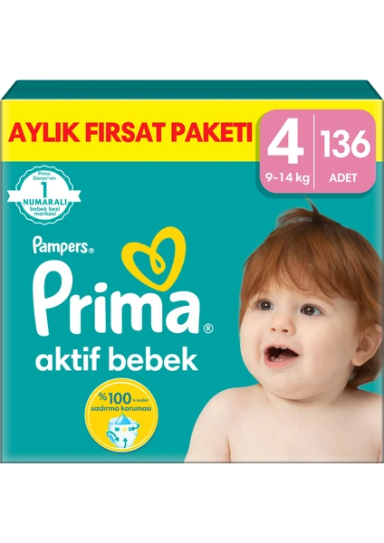 Aktif Bebek, Bebek Bezi 4 Numara, 136 adet