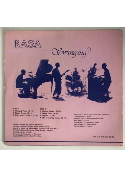 Rasa Swinging Lp Plak (Orjinal 1982 Isveç Dönem Baskı)