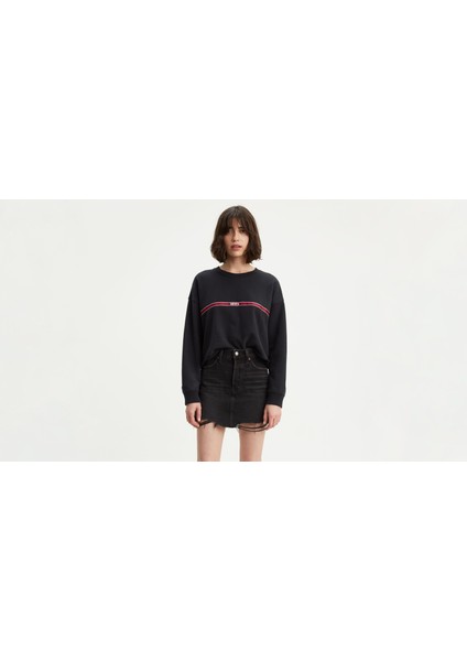 Graphic Raw Cut Crew Levi'S Type Siyah Kadın Sweatshirt