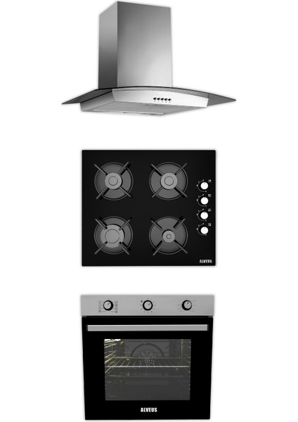 Iber 615 Inox/siyah 3'lü Ankastre Set [İBERINOX-GLS640SİYAH-615INOX]