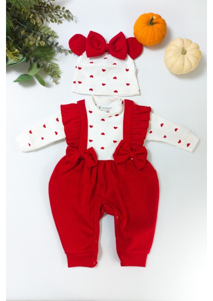 Mini Cayzen Kırmızı Kalpli Lüx Bebek Tulum