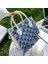 Dama Tahtası Dikiş Denim Kare Ekose Küçük Kare Çanta Kadınlar, Avrupa ve Amerikan Retro Gündelik Omuz Messenger El Çantası (Yurt Dışından) 4