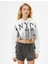 Crop Kapşonlu Sweatshirt Slim Fit Asimetrik Kesim Baskılı 3