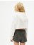 Crop Kapşonlu Sweatshirt Slim Fit Asimetrik Kesim Baskılı 4