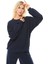 Kadın Bisiklet Yaka Kol Detaylı Oversize Fit Basic Sweatshirt Lacivert 1