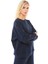 Kadın Bisiklet Yaka Kol Detaylı Oversize Fit Basic Sweatshirt Lacivert 2