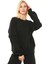 Kadın Bisiklet Yaka Kol Detaylı Oversize Fit Basic Sweatshirt Siyah 1