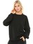 Kadın Bisiklet Yaka Kol Detaylı Oversize Fit Basic Sweatshirt Siyah 2