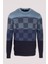 Erkek Triko Lacivert Bisiklet Yaka Desenli Slim Fit Pamuklu Kazak Ncs 3730 1