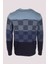 Erkek Triko Lacivert Bisiklet Yaka Desenli Slim Fit Pamuklu Kazak Ncs 3730 2