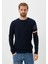Erkek Triko Lacivert Bisiklet Yaka Desenli Slim Fit Pamuklu Kazak Ncs 3743 1