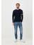 Erkek Triko Lacivert Bisiklet Yaka Desenli Slim Fit Pamuklu Kazak Ncs 3743 2