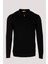 Erkek Polo Yaka Triko Siyah Slim Fit Yarım Fermuarlı Balık Sırt Desenli Pamuklu Kazak Ncs 3006 1