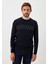 Erkek Triko Lacivert Bisiklet Yaka Desenli Slim Fit Pamuklu Kazak Ncs 3725 1